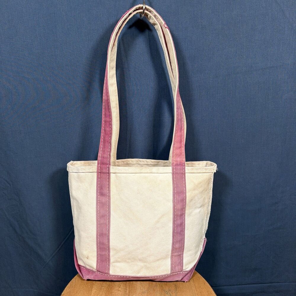Vintage LL Bean Boat & Tote 90 Lavender Trim Canvas Long Handles Small USA Made